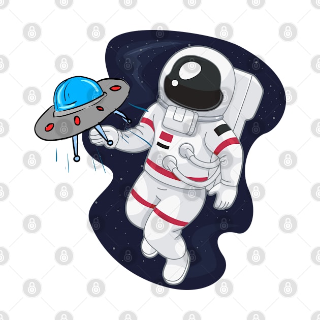 Astronaut in space with a UFO by Elysian Alcove