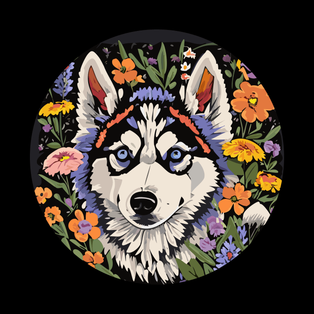 Husky with Wildflowers by DestructoKitty