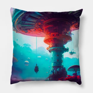 Abstract Another World Mushroom Citadel Pillow