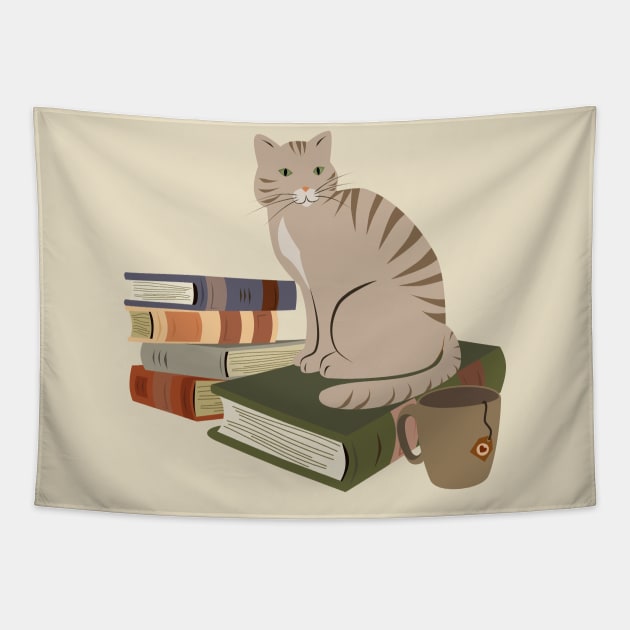 Cats, books, and tea Tapestry by LittleAna
