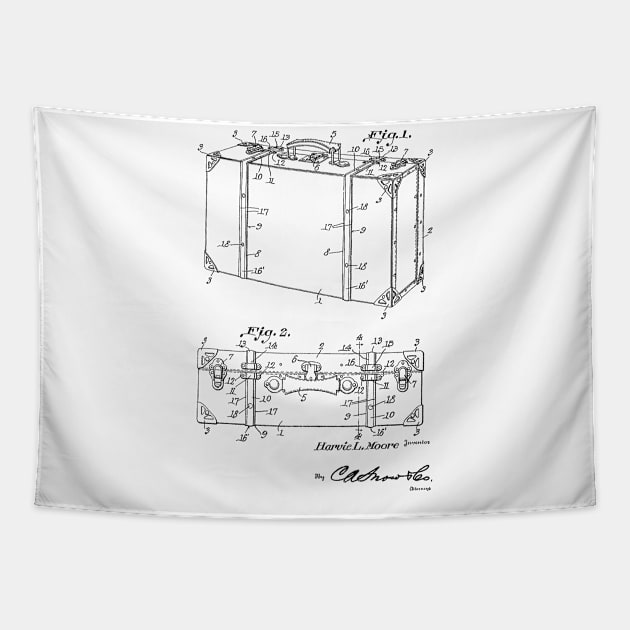 Suitcase Vintage Patent Hand Drawing Tapestry by TheYoungDesigns