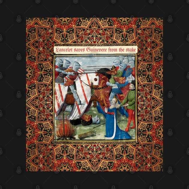 Lancelot Saves Guinevere From the Stake, Arthurian Legends Medieval Miniature by BulganLumini