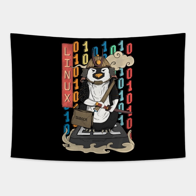 Samurai penguin | A linux penguin Tapestry by heidiki.png