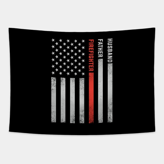 Firefighter Dad Thin Red Line American Flag Firefighter Fathers Day Tapestry by mrsmitful01