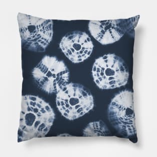 Shibori Kumo tie dye white dots over dark navy blue Pillow