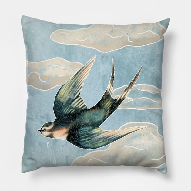 Flying swallow bird Pillow by Sitenkova