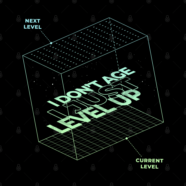 I don’t age, a just level up, geometric graphic, funny gamer birthday gift for men and women, by Luxera Wear