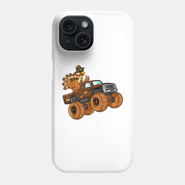 Thanksgiving Turkey Riding Monster Truck Kids Phone Case by MetalHoneyDesigns