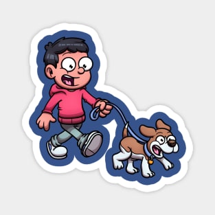 Boy Walking With A dog Magnet