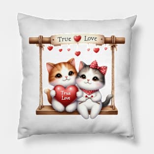 Valentine Cat Couple On Swing Pillow