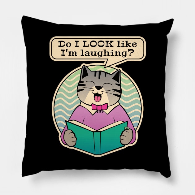 Laughing Cat Reading Book Joke Pillow by Sue Cervenka