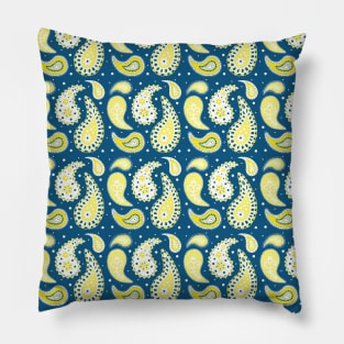 Blue yellow paisley Pillow