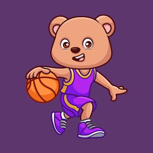 Basketball Bear Cute Cartoon T-Shirt