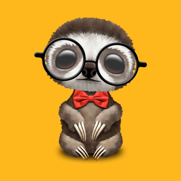 Cute Nerdy Sloth Wearing Glasses and Bow Tie by jeffbartels