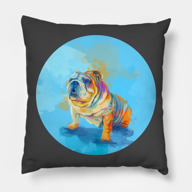 English Bulldog Digital Art Pillow by Flo Art Studio