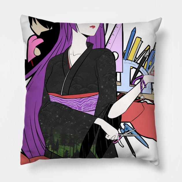 Senjougahara kimono (Bakemonogatari) Pillow by MangaXai