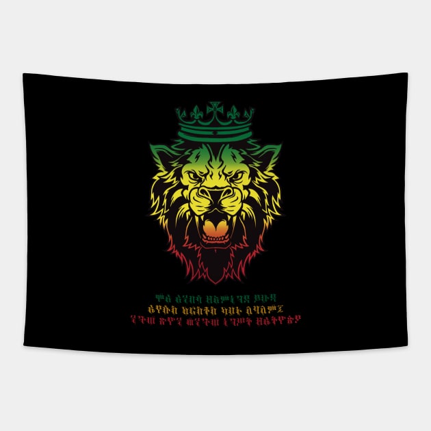 The Lion of Judah, Amharic (ሞአ አንበሳ) Tapestry by Merch House