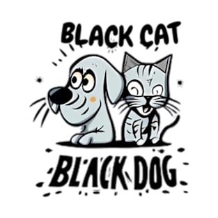 Cartoon of a dog and a black cat T-Shirt