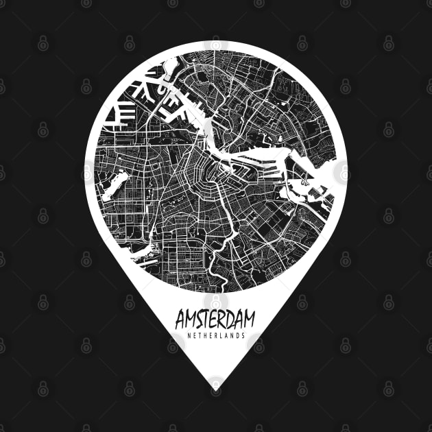 Amsterdam, Netherlands City Map - Travel Pin by deMAP Studio