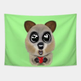 Big-Eyed Quokka With A Red Heart Tapestry