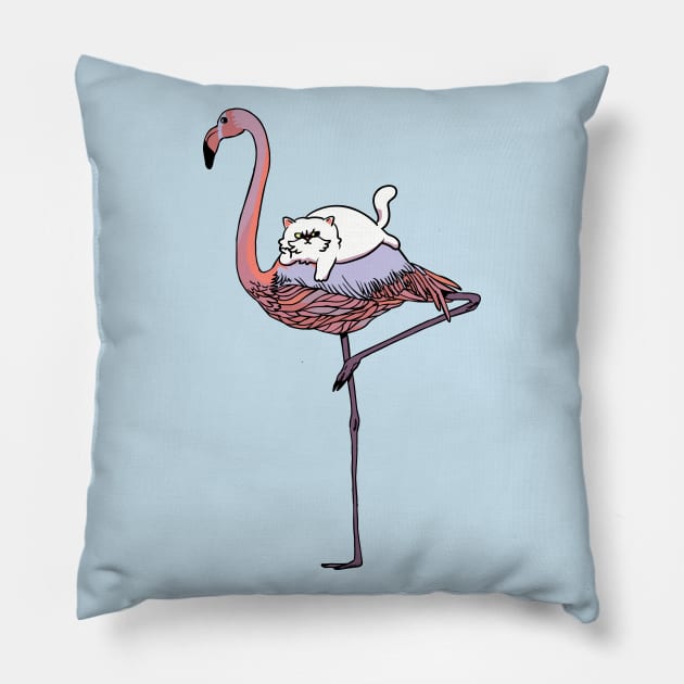 Flamingo and persian cat Pillow by huebucket