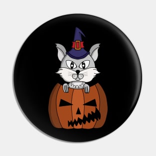 Pumpkin Witch Cat on Halloween Pin