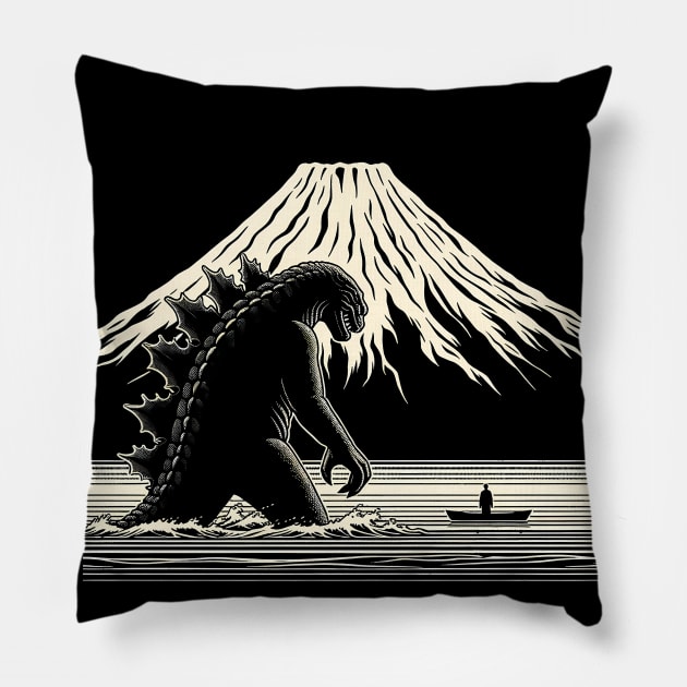 Godzilla's Retro Rampage: Vintage T-Shirt and More! Pillow by Klimek Prints