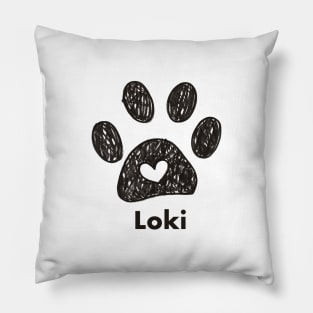 Loki name made of hand drawn paw prints Pillow