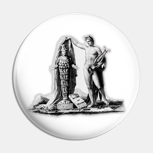 Two mystical figures. Gods of the world of illusions. Mythology of beliefs Pin