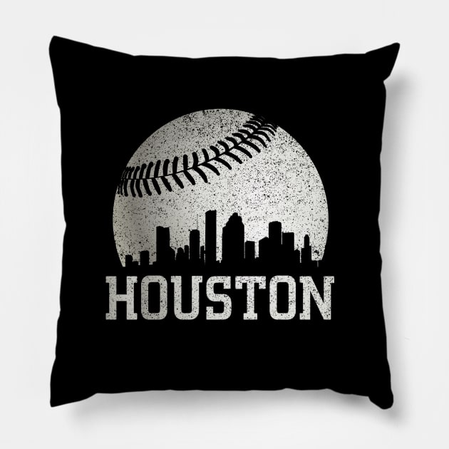 Vintage Houston Texas Skyline Baseball Pillow by Hong Lien 