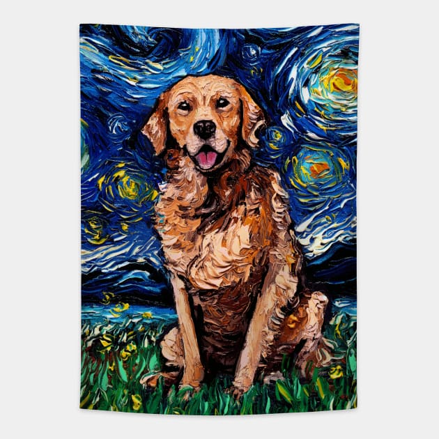 Dark Coat Golden Retriever Night Tapestry by sagittariusgallery