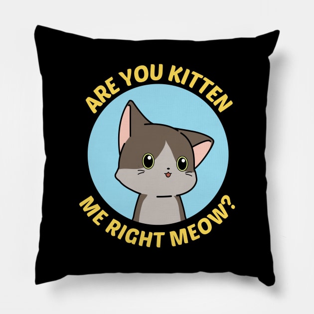 Are You Kitten Me Right Meow - Cute Cat Pun Pillow by Allthingspunny