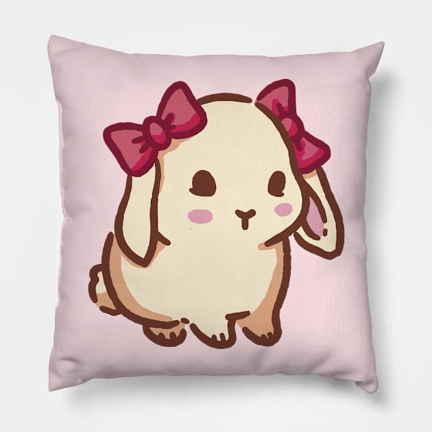 Cute coquette bunny with bows Pillow by Little Polart