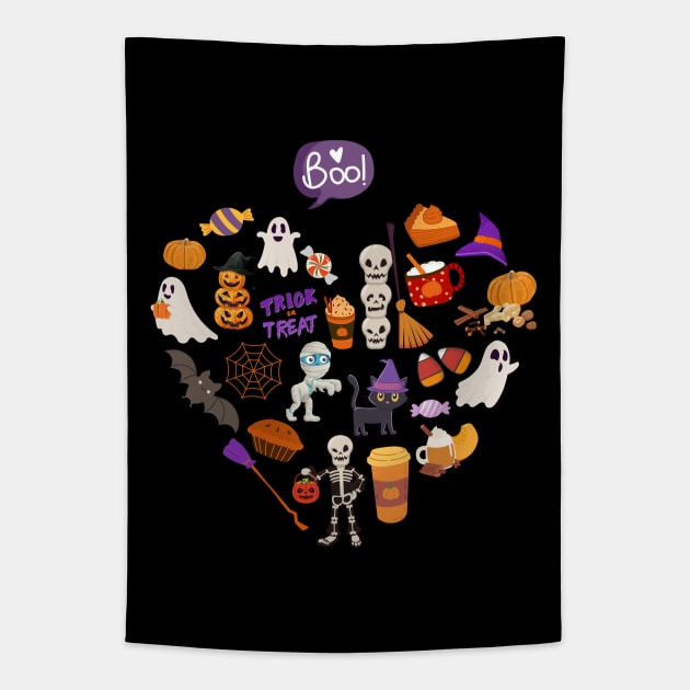 Boo Happy halloween Hello October heart Autumn is my favorite season, love Fall pumpkin Tapestry by BoogieCreates