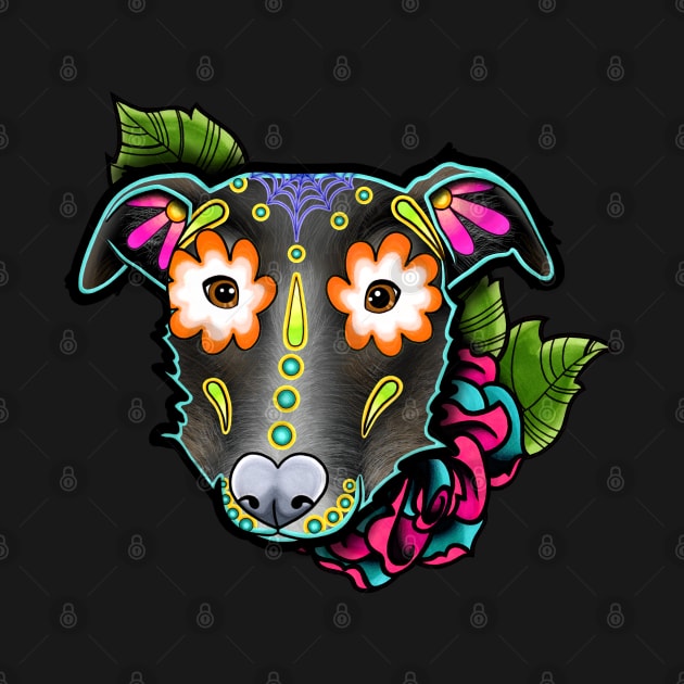 Wirehaired Terrier Mix - Day of the Dead Sugar Skull Dog by prettyinink