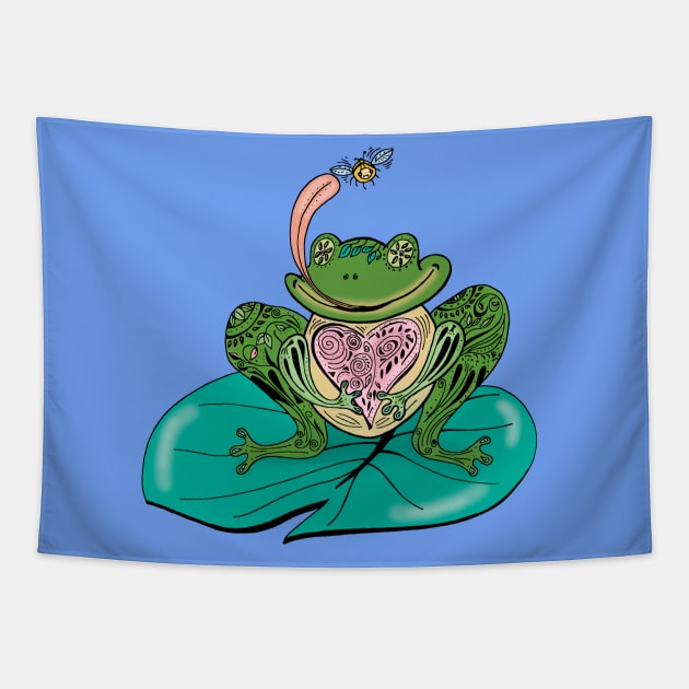 Frog on Lily Pad Boho Henna Style Tapestry by NaturalDesign