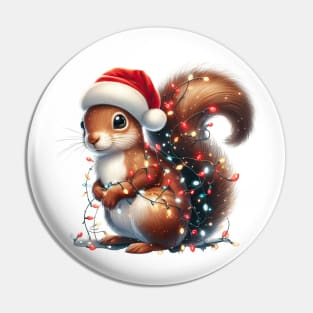 Squirrel Wrapped In Christmas Lights Pin