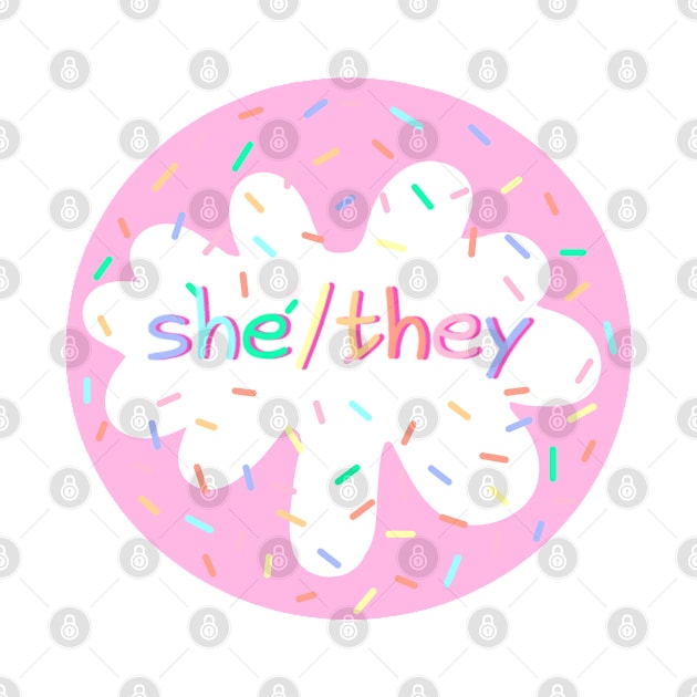 Birthday Cake She/They Pronoun Pin by casserolestan