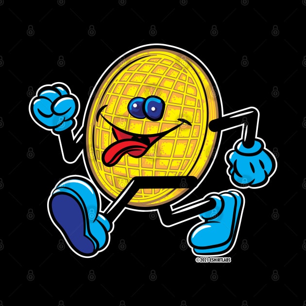 Happy Smiling Waffle Mascot strutting with Blueberries by eShirtLabs