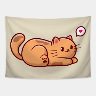 Cute Cat Laying Down On The Floor Cartoon Tapestry