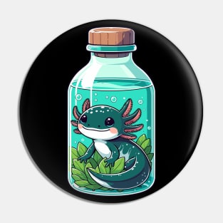 Kawaii Axolotl in Water Plant Bottle Pin