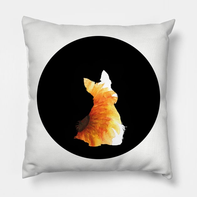 Scottish Terrier - Sunflower Silhouette Pillow by SophieStockArt