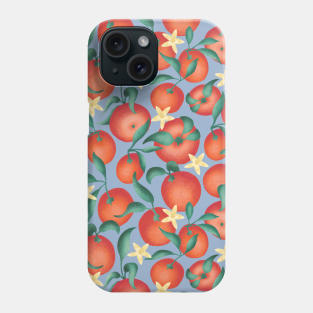 Oranges with leaves and flowers  - blue background Phone Case