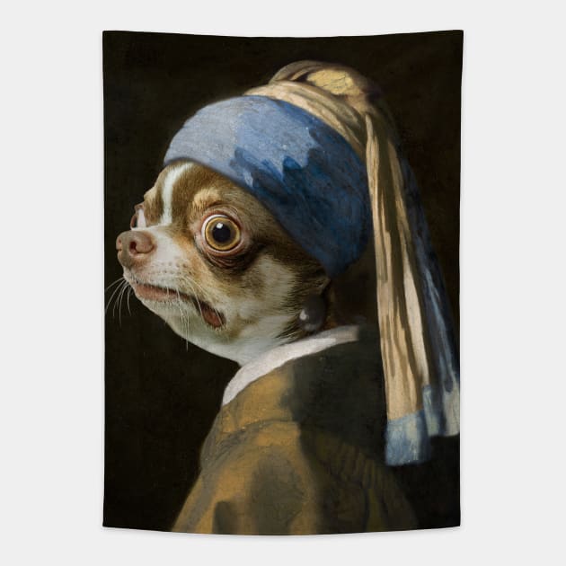 The Chihuahua with a Pearl Earring - Print / Home Decor / Wall Art / Poster / Gift / Birthday / Chihuahua Lover Gift / Animal print Tapestry by luigitarini