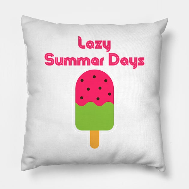 Lazy Summer Days cute watermelon popsicle lolly pop in pink and green retro style on white background Pillow by Butterfly Lane