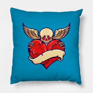 Winged Heart Skull Pillow