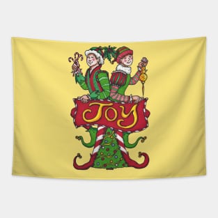 Joyous Holiday Elves Tapestry