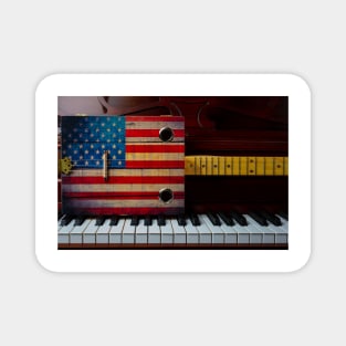 Cigar Box American Flag Guitar On Piano Keys Magnet