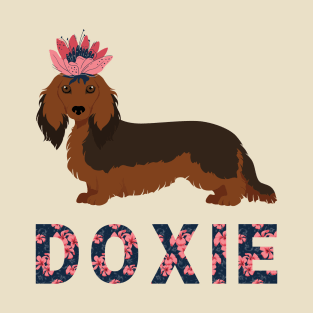 Long Haired Dachshund (Doxie) with Flower Hat T-Shirt