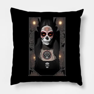 Celebrate Sugar Skull Art - Woman in Skull Makeup Pillow